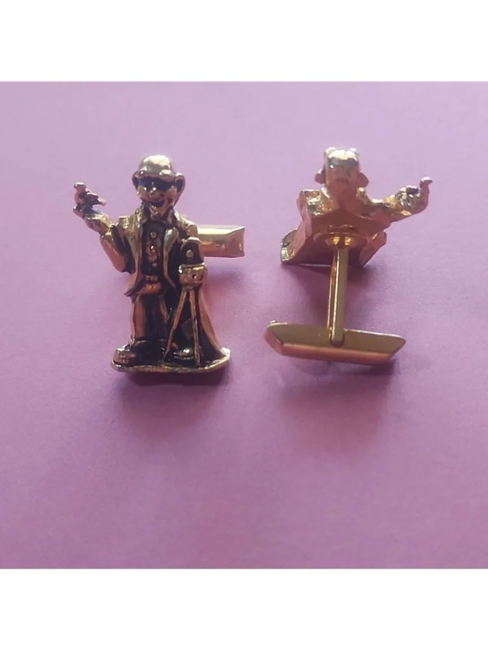 Vintage Clown Photographer Cufflinks Gold Tone Novelty Figural Circus Camera Odd